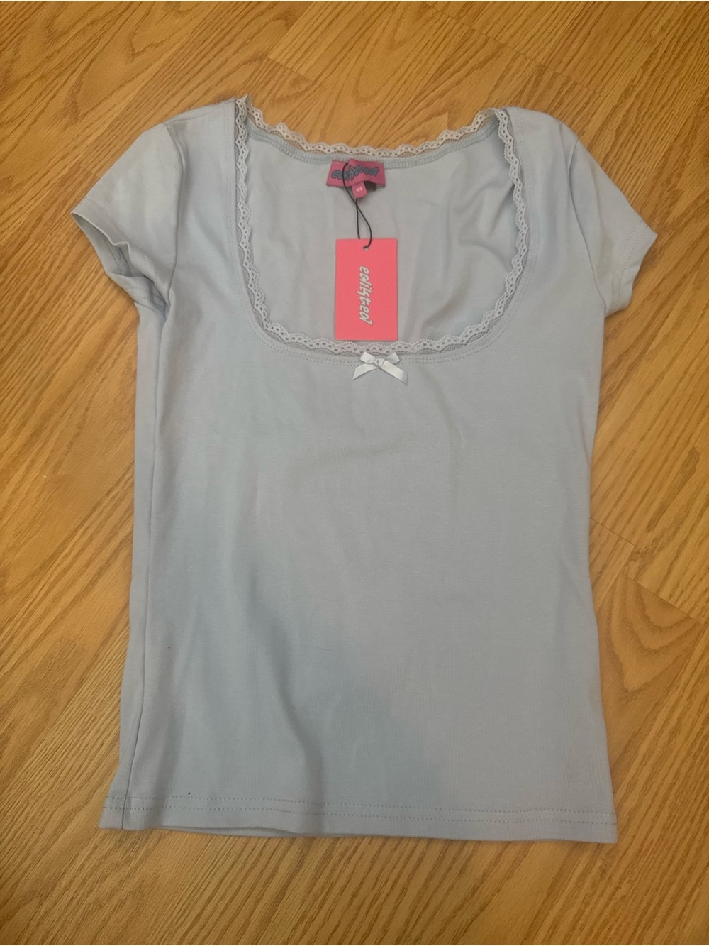 Edikted Light Blue Lace-Trim Scoop Neck Women's Top